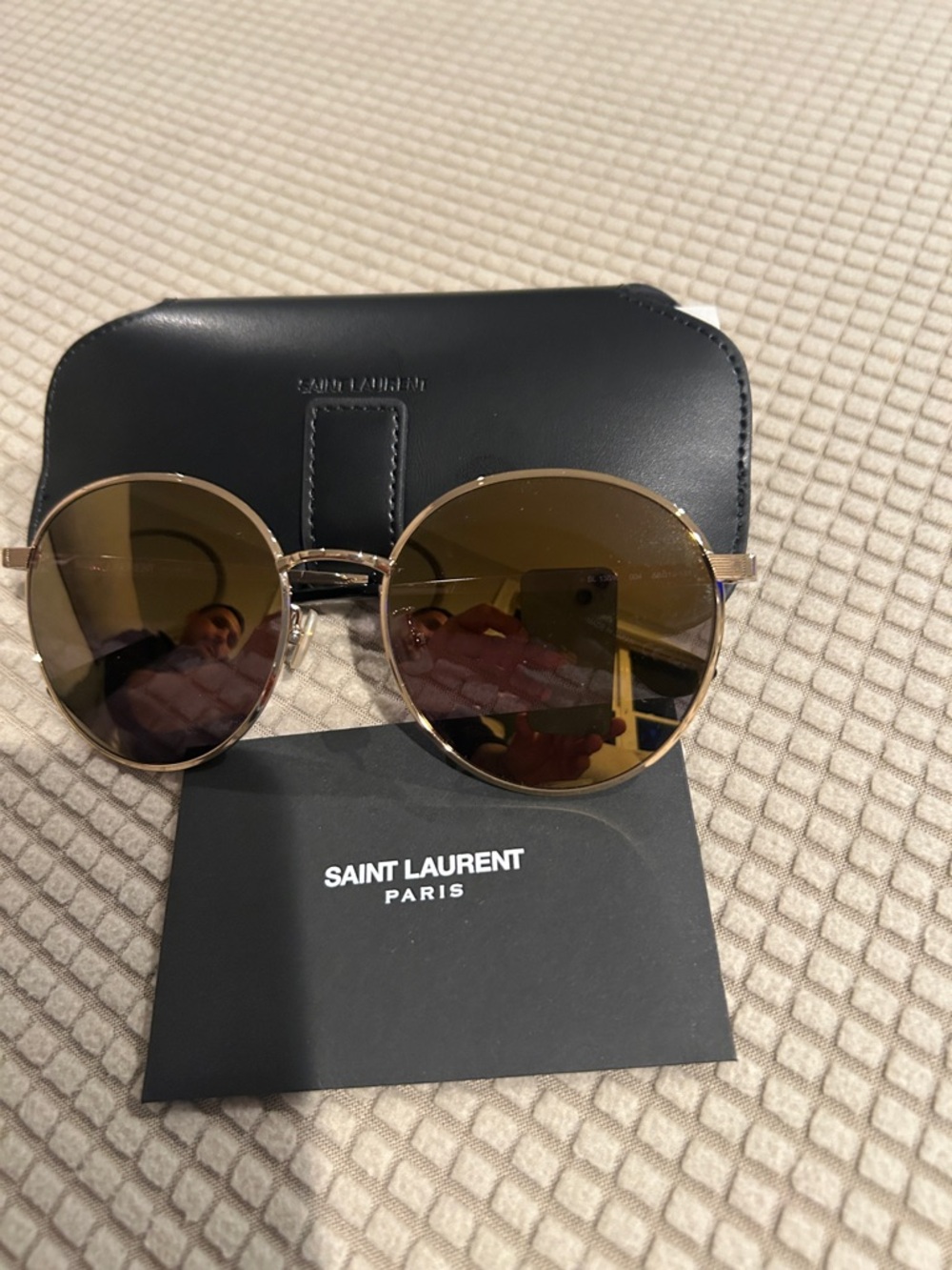 Saint Laurent Gold Round Frames with Brown Lenses